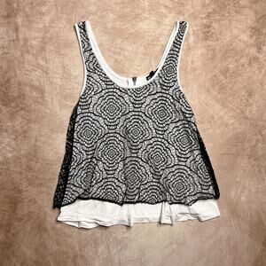 Y2K Miss Chievous Layered Lace Tank Top Black White Floral Zipper Sleeveless